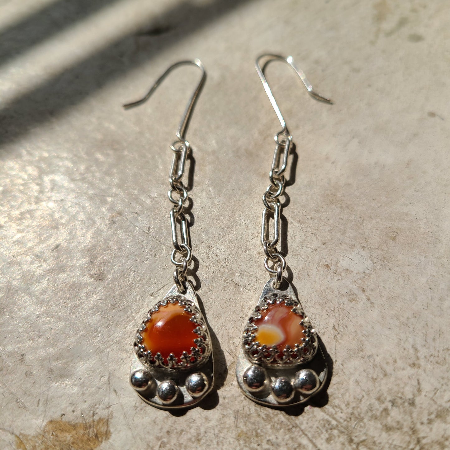 Fire Opal Earrings, Sterling Silver