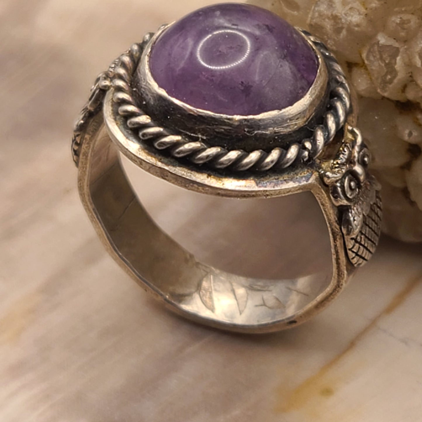 Amethyst Owl Ring, Sterling Silver, Size 8.5