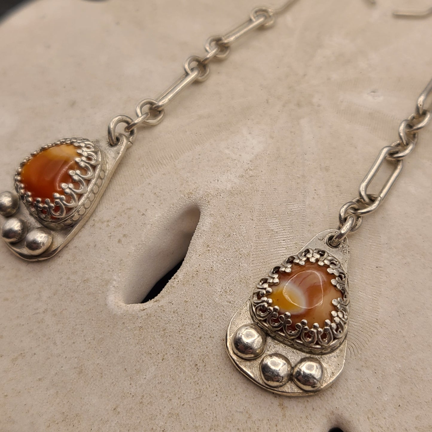 Fire Opal Earrings, Sterling Silver