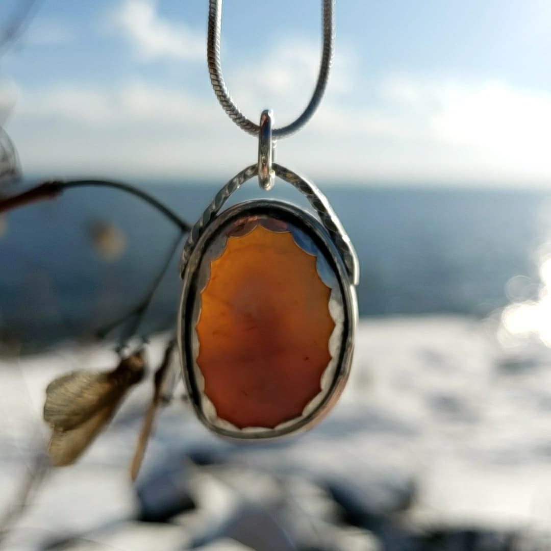 Frosty Lake Superior Agate Pedant, Sterling Silver