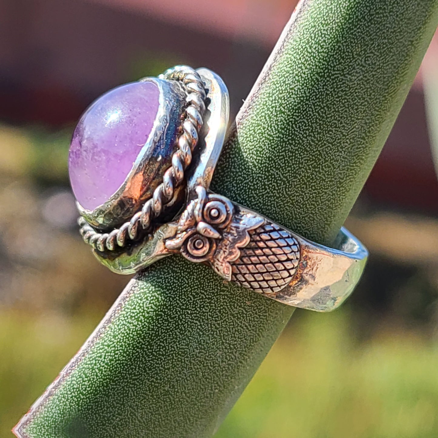Amethyst Owl Ring, Sterling Silver, Size 8.5