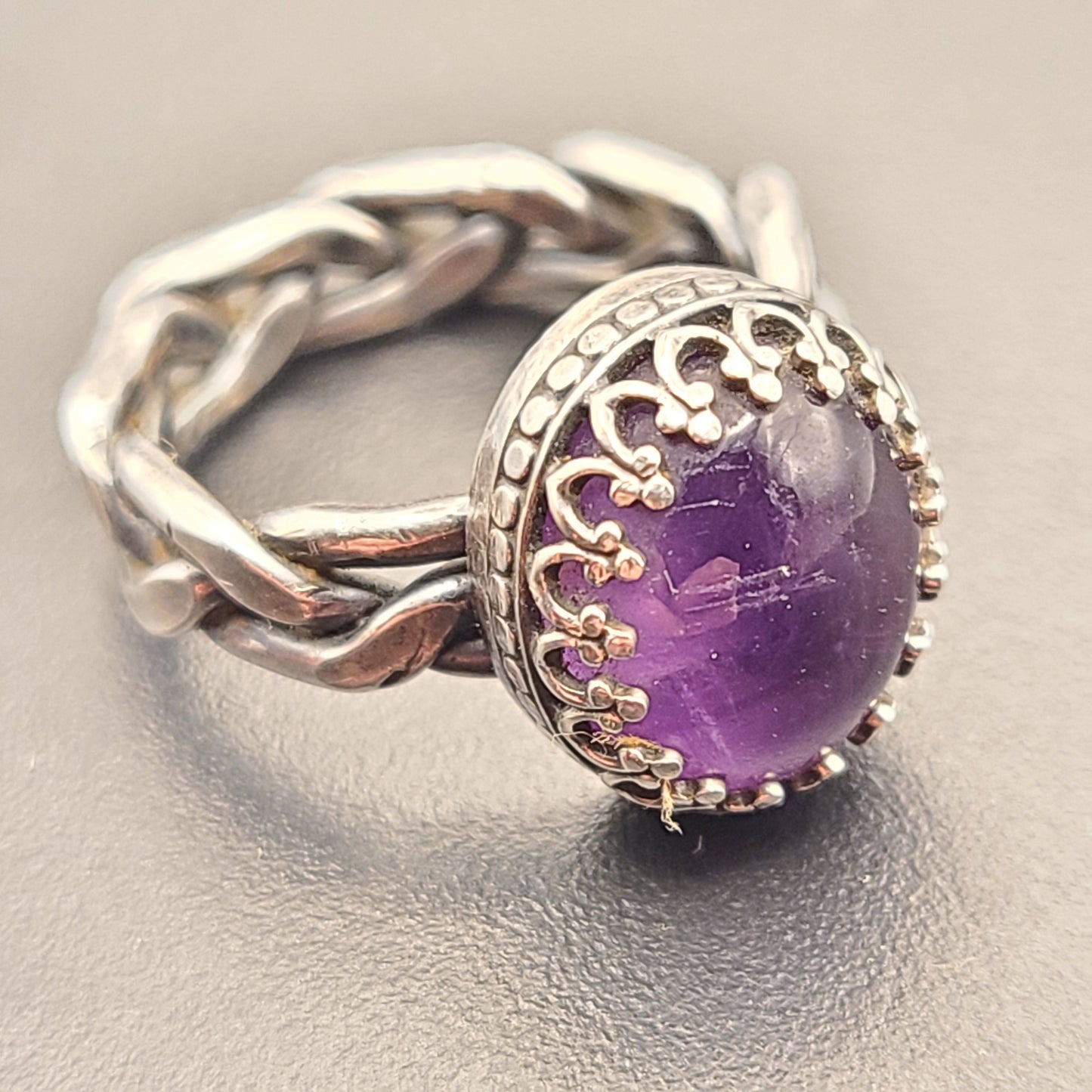 Amethyst Braid Ring, Sterling Silver, Size 6