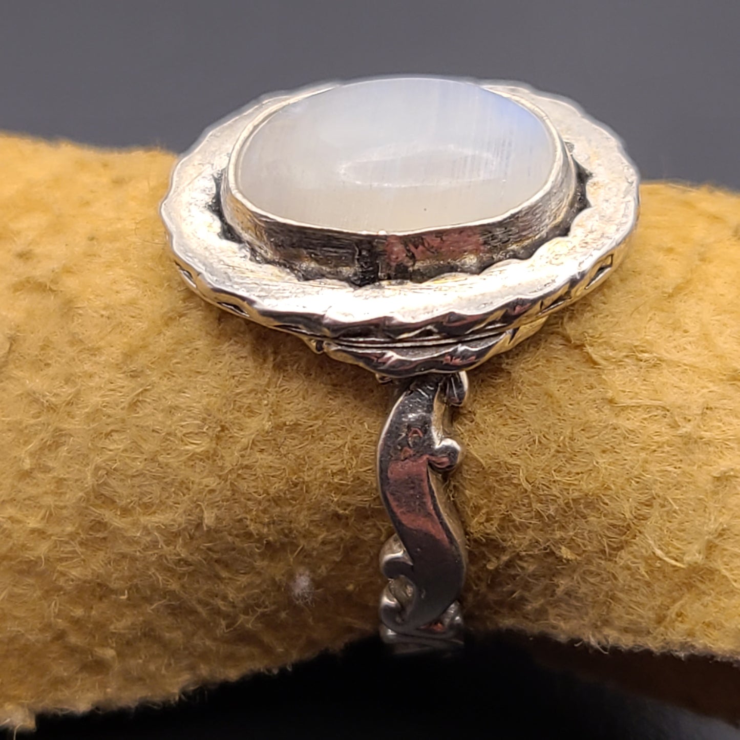 White Labradorite "Moonstone" Ring, Sterling Silver, Size 7.5