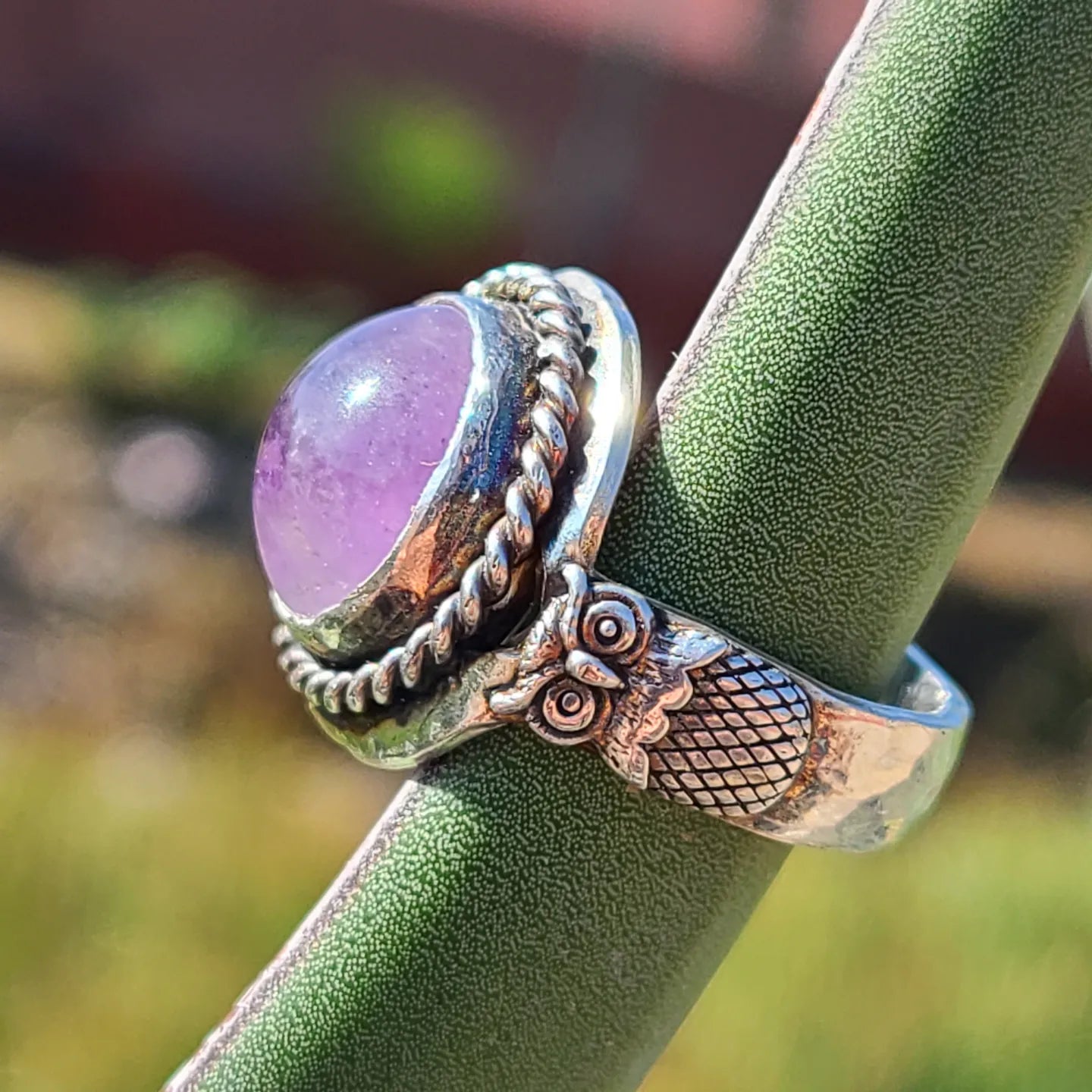Amethyst Owl Ring, Sterling Silver, Size 8.5